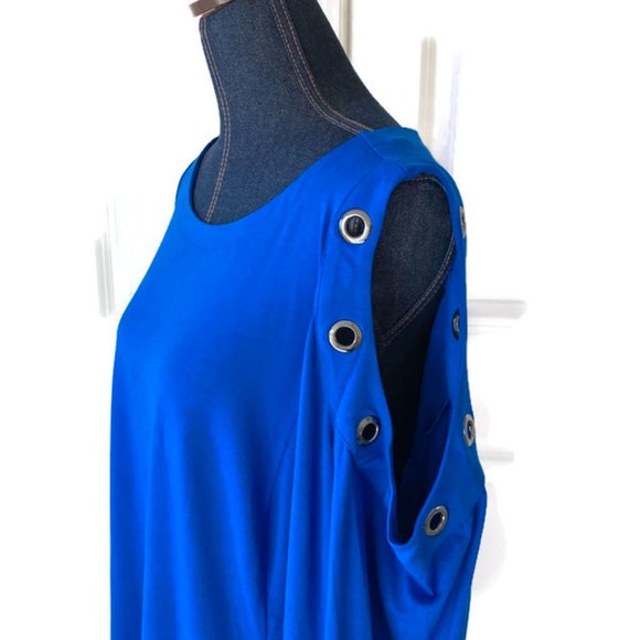 belle by kim gravel NWOT cold shoulder top with grommets cobalt blue 3X NWOT - Picture 6 of 12